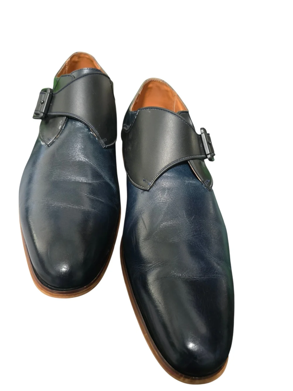 Stacy Adams Men's Ink Blue/black Leather Monk Strap Dress Shoes Size 9.5